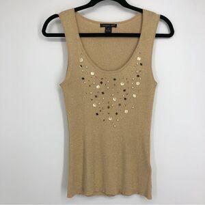 AUGUST SILK Womens Size‎ M Sparkly Rib Tank Top Gold Embellished